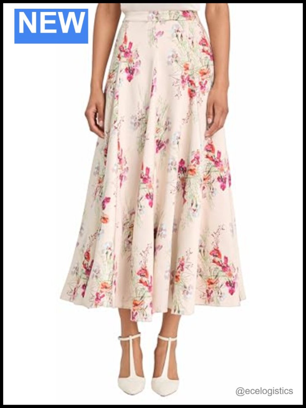 Cinq a Sept Floral Print Midi Skirt High Rise Zipper Closure